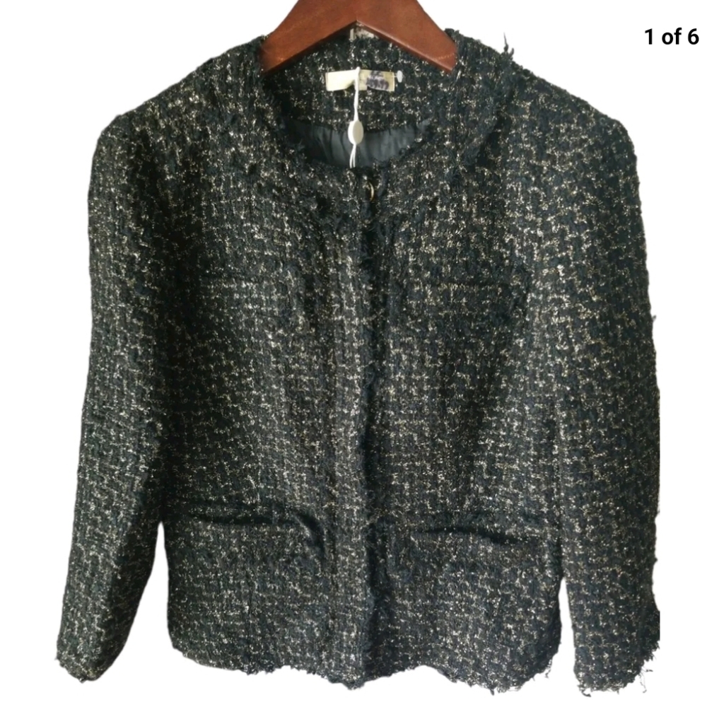 Michael Kors Black w/ Gold Metallic Shimmers Snap Button Blazer sz 6 NWT